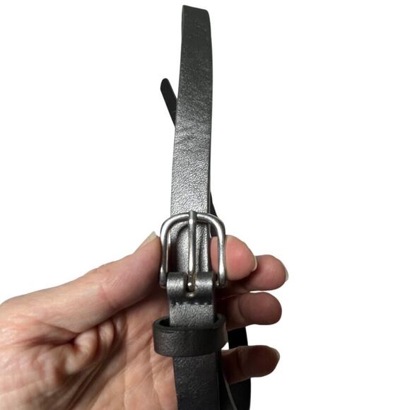 Silver Gray Faux Leather Belt 3X‎ Matte Buckle Y2K Minimal Neutral Modern - Picture 2 of 6